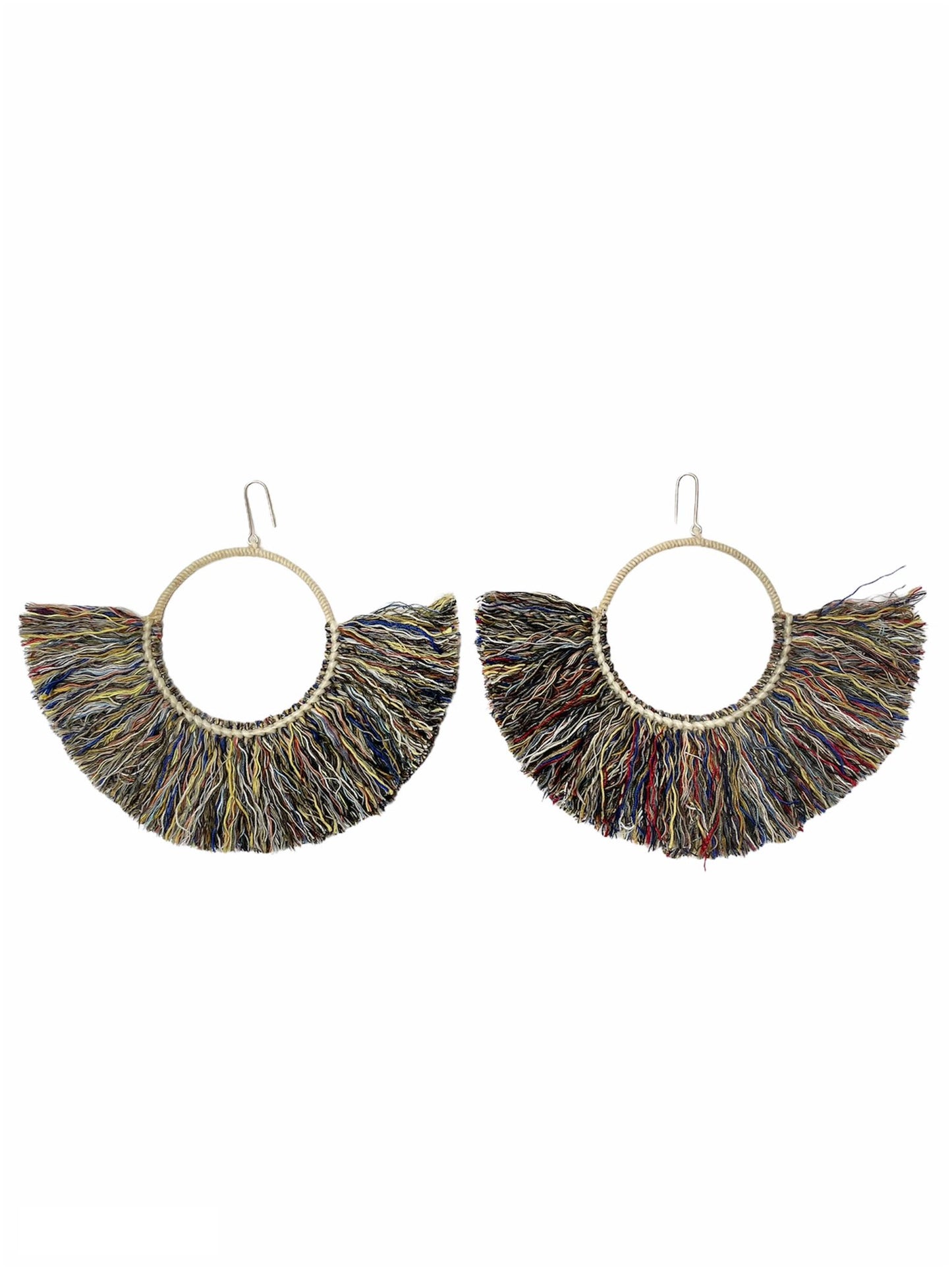 Natural Cotton Fringing Earrings - Large