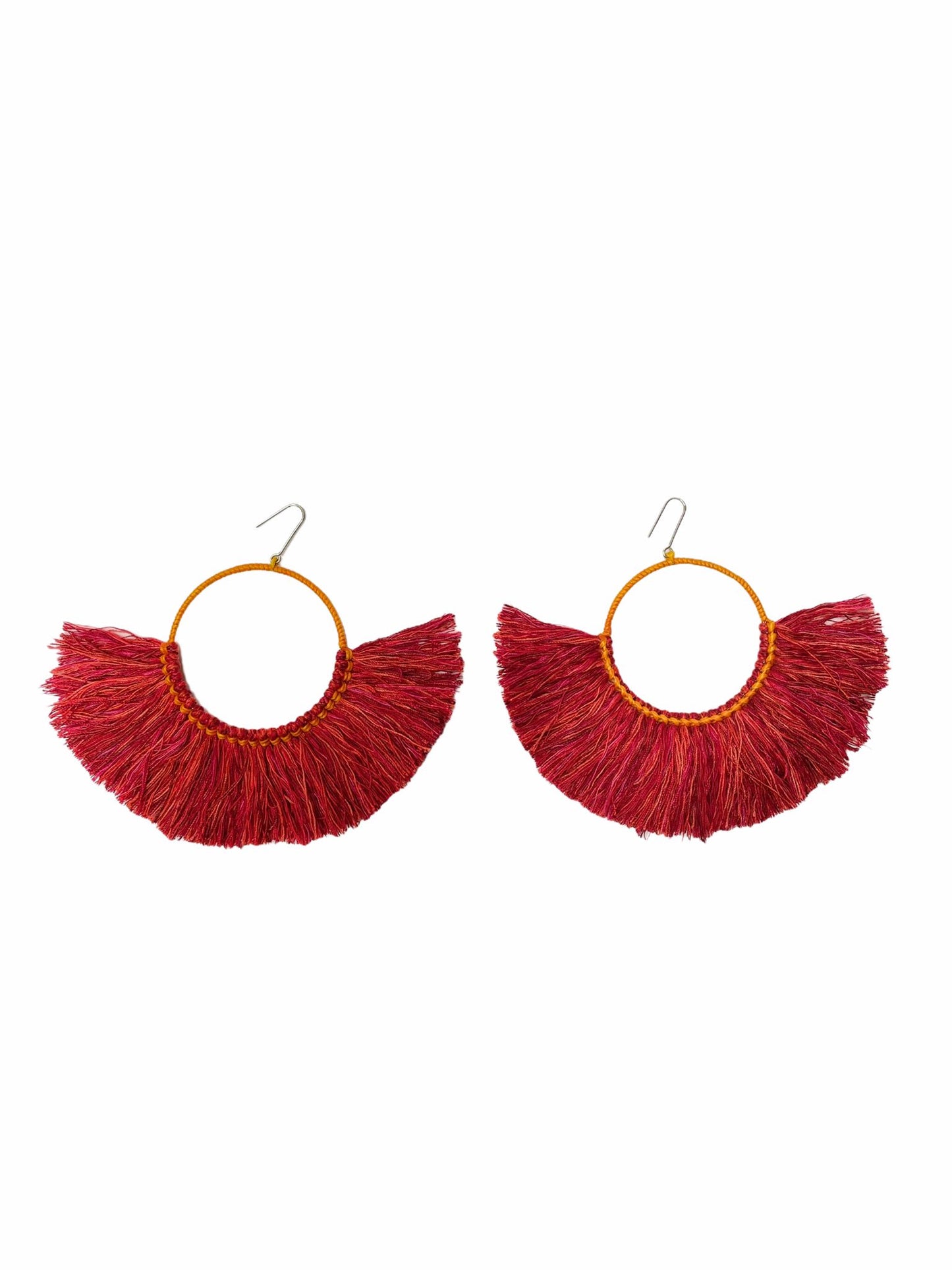 Natural Cotton Fringing Earrings - Large
