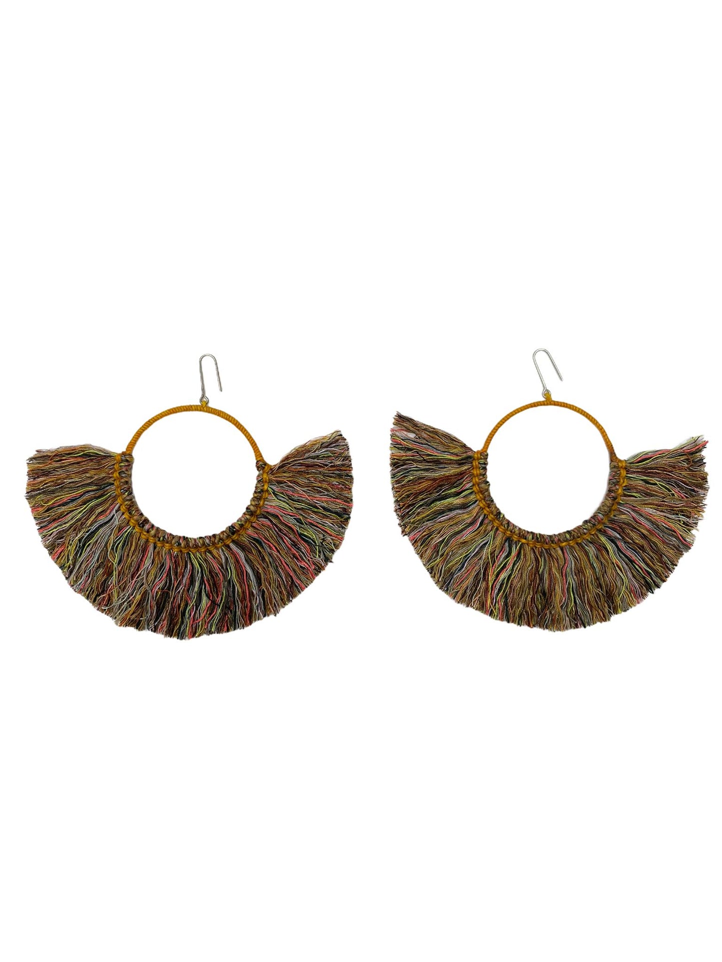 Natural Cotton Fringing Earrings - Large