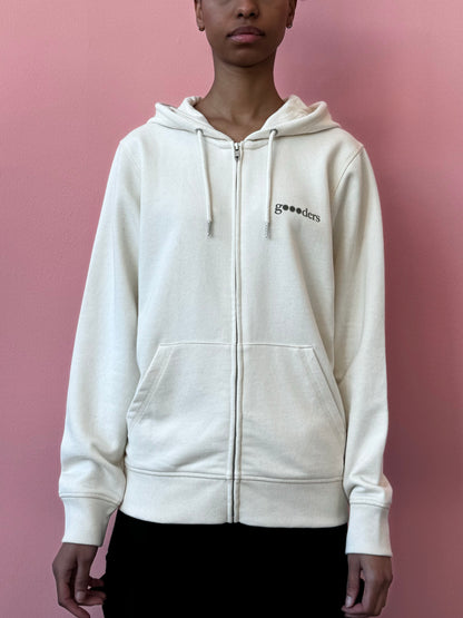 The Unisex Zip-Thru Hoodie Sweatshirt kakhi logo