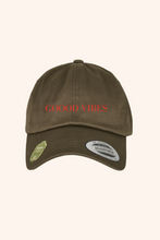 Load image into Gallery viewer, Goood Vibes Olive Green Baseball Cap
